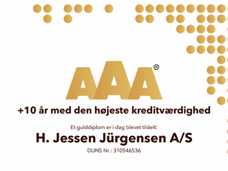 H. Jessen Jürgensen modtager AAA Guld-diplom for højeste kreditværdighed 2022